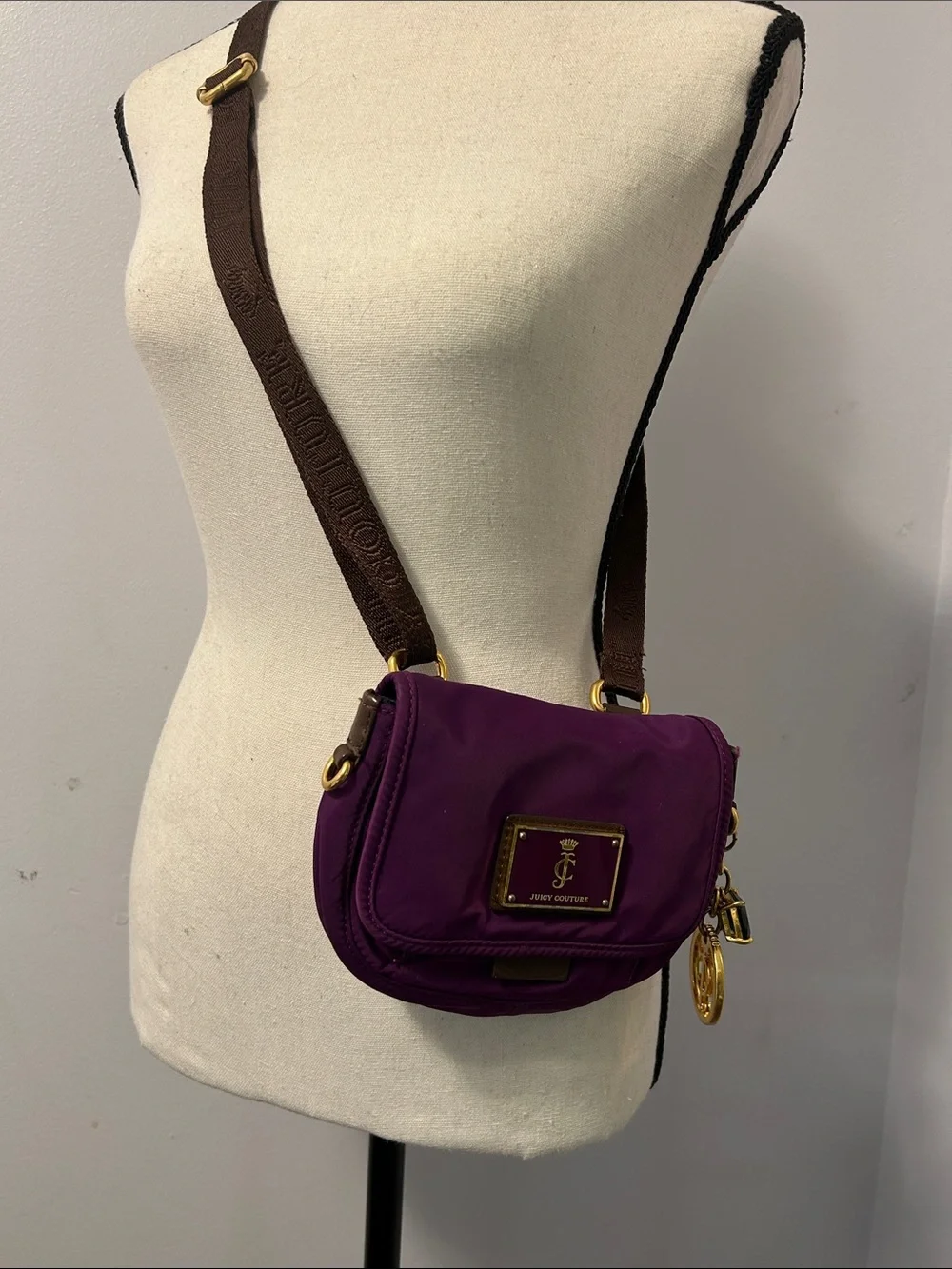 Juicy Couture Purple Crossbody Bag with Brown Strap and Gold Charm